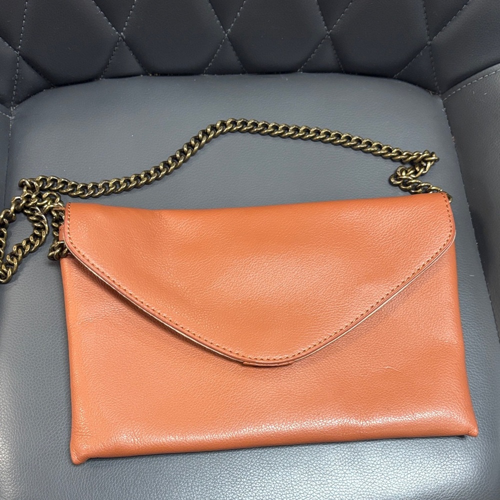J. Crew Orange Leather Clutch with Chain Strap
